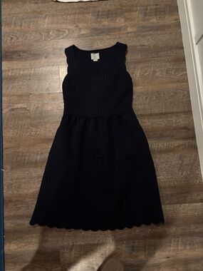 Maeve Navy Scallop-Hem Sleeveless Midi Dress